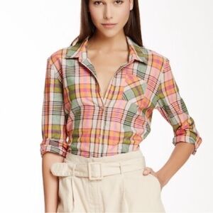 Elizabeth & James Cohen Madras Plaid Corset Back Shirt, M